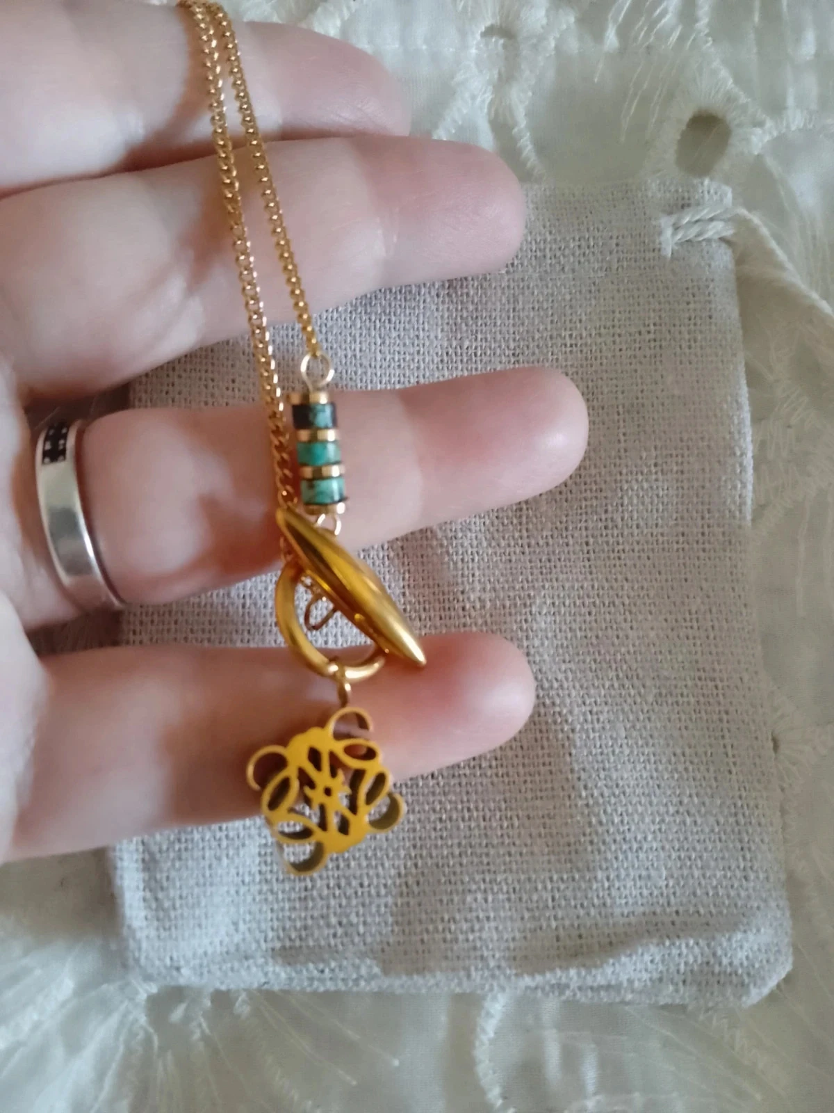 Golden bohemian necklace with African turquoise stones – photo 5